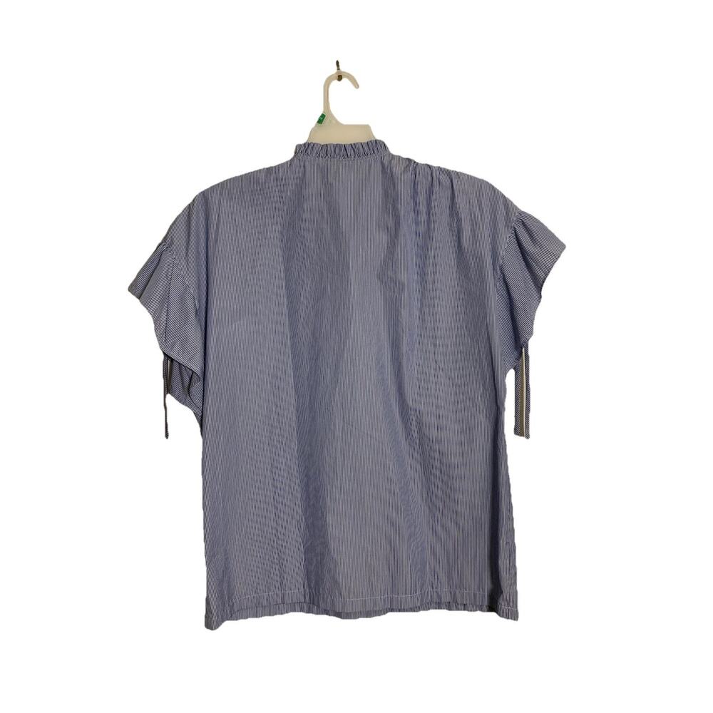 A.P.C. Blouse Light Blue White Ruffle Women’s Sz 2 Lagenlook Boho Rue Madame Top - Picture 4 of 8